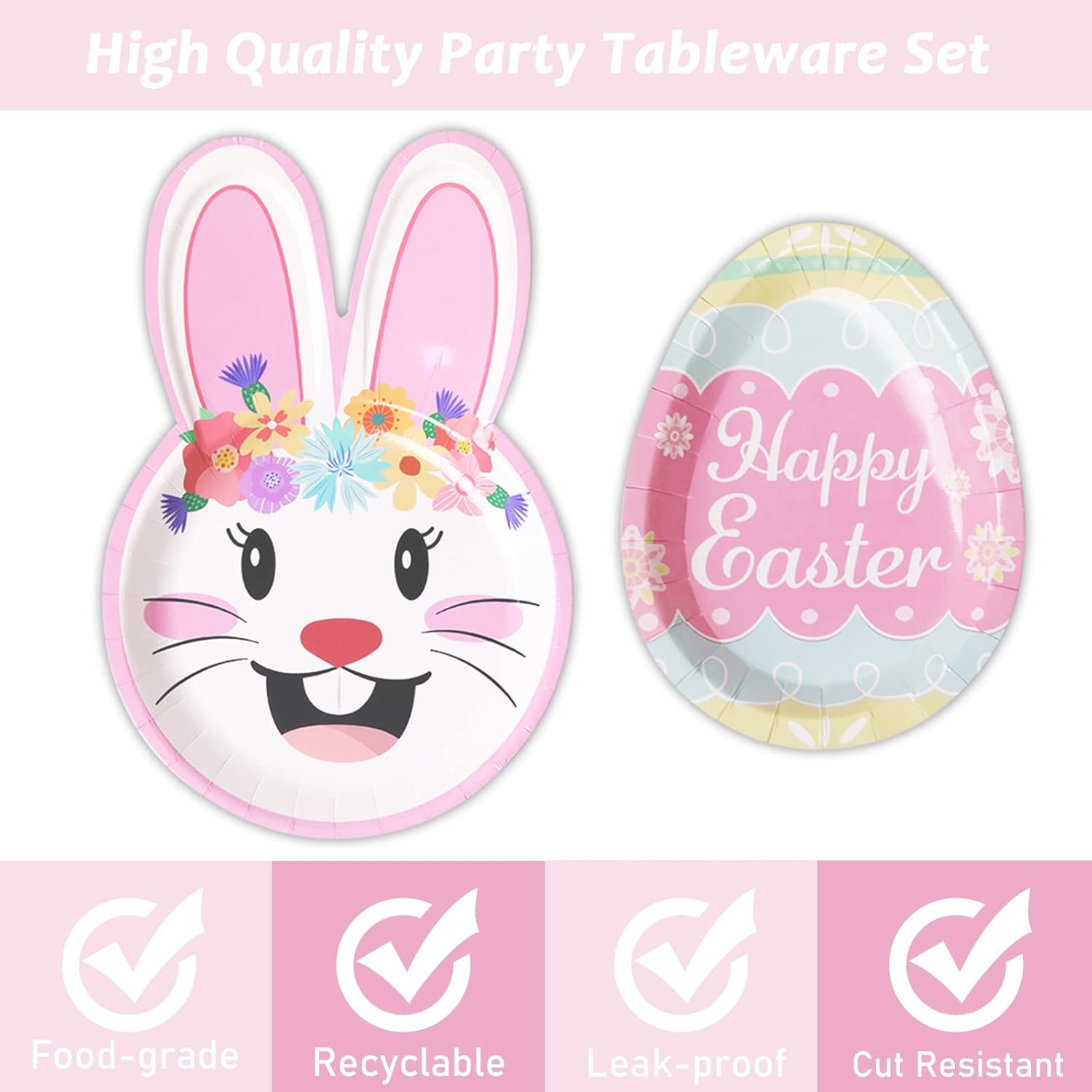 Tevxj 96PCS Easter Tableware Set Bunny Egg Shaped Disposable Paper Plates Colorful Easter Eggs Hunt Party Plates Napkins Forks for Easter Spring Party Decorations Supplies 24 Guests