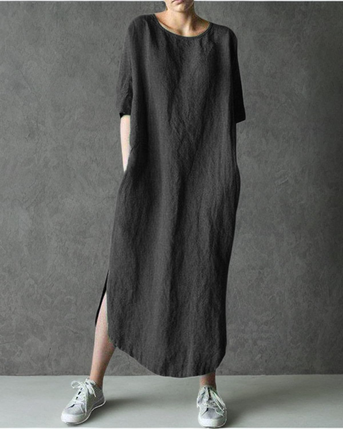 Women's Maxi Dress Solid Plus Size Loose Cotton Linen Long Dresses