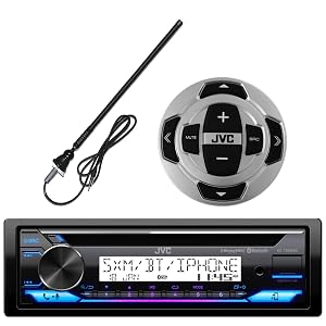 Single DIN in-Dash Marine Boat Yacht Bluetooth Radio USB AUX Stereo CD Player Receiver Bundle Combo with Wired
