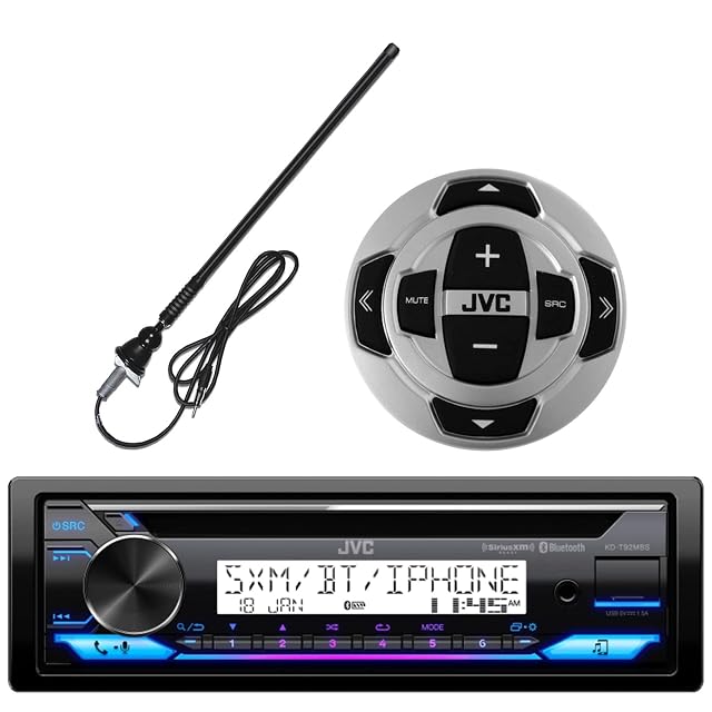 Single DIN in-Dash Marine Boat Yacht Bluetooth Radio USB AUX Stereo CD Player Receiver Bundle Combo with Wired