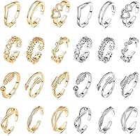 YVOETN 24PCS Adjustable Open Toe Rings Set for Women - Gold Silver Beach Foot Jewelry Arrow Star Moon Leaf Designs