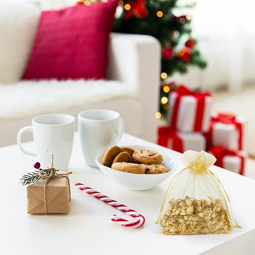 Miniatura 6 de YQL Bolsas de organza de 3 x 4 pulgadas, 100 bolsas pequeñas de organza doradas, bolsas de joyería de organza para boda, fiesta, San Valentín,