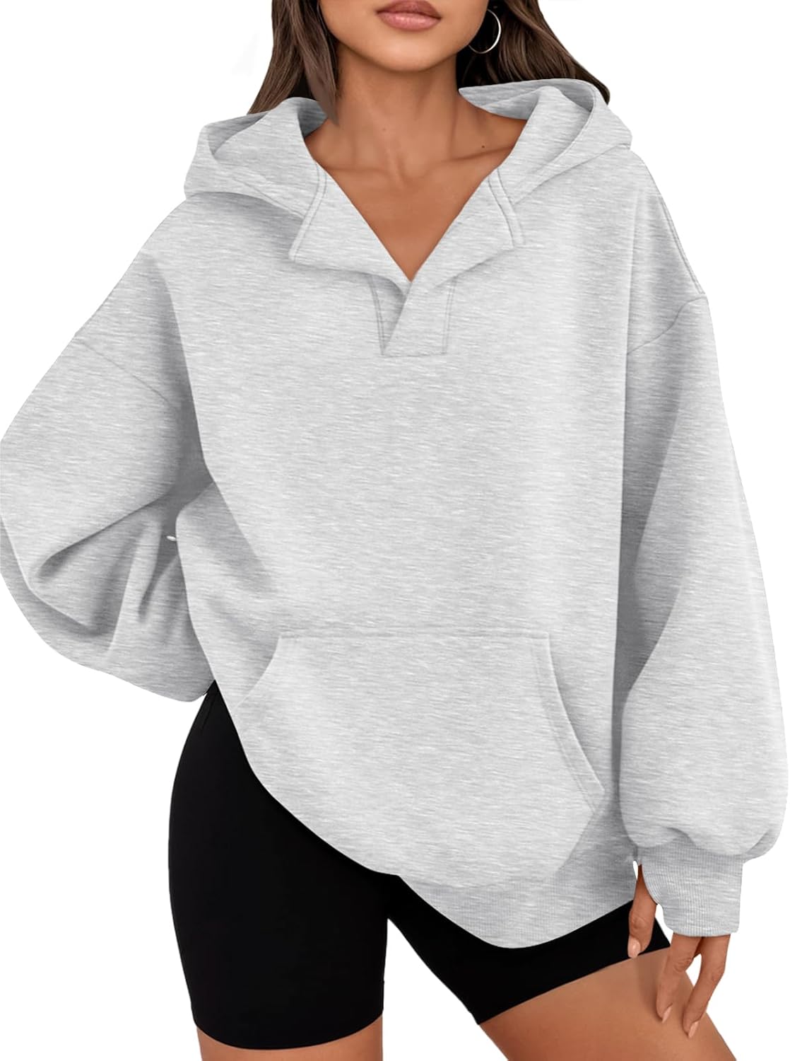 Trendy Queen Womens Oversized V Neck Hoodies with Thumb Hole Pullover Sweatshirts Y2k Clothes Fall Fashion Outfits 2025