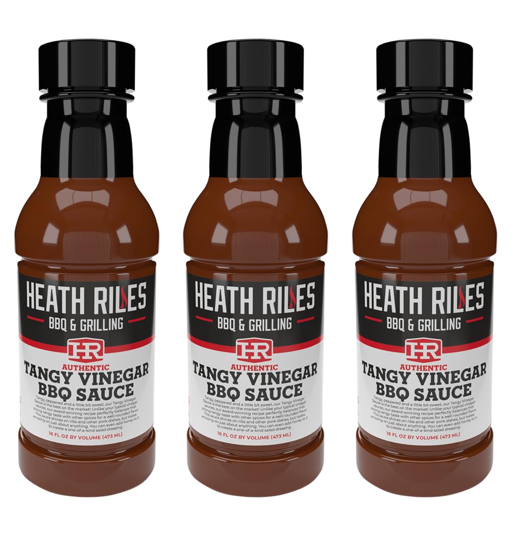 Heath Riles BBQ Sauces, Tangy Vinegar BBQ Sauce, Pit Master Barbecue Sauce For Meat, Marinades, Dressings, 3 bottles,16 oz.