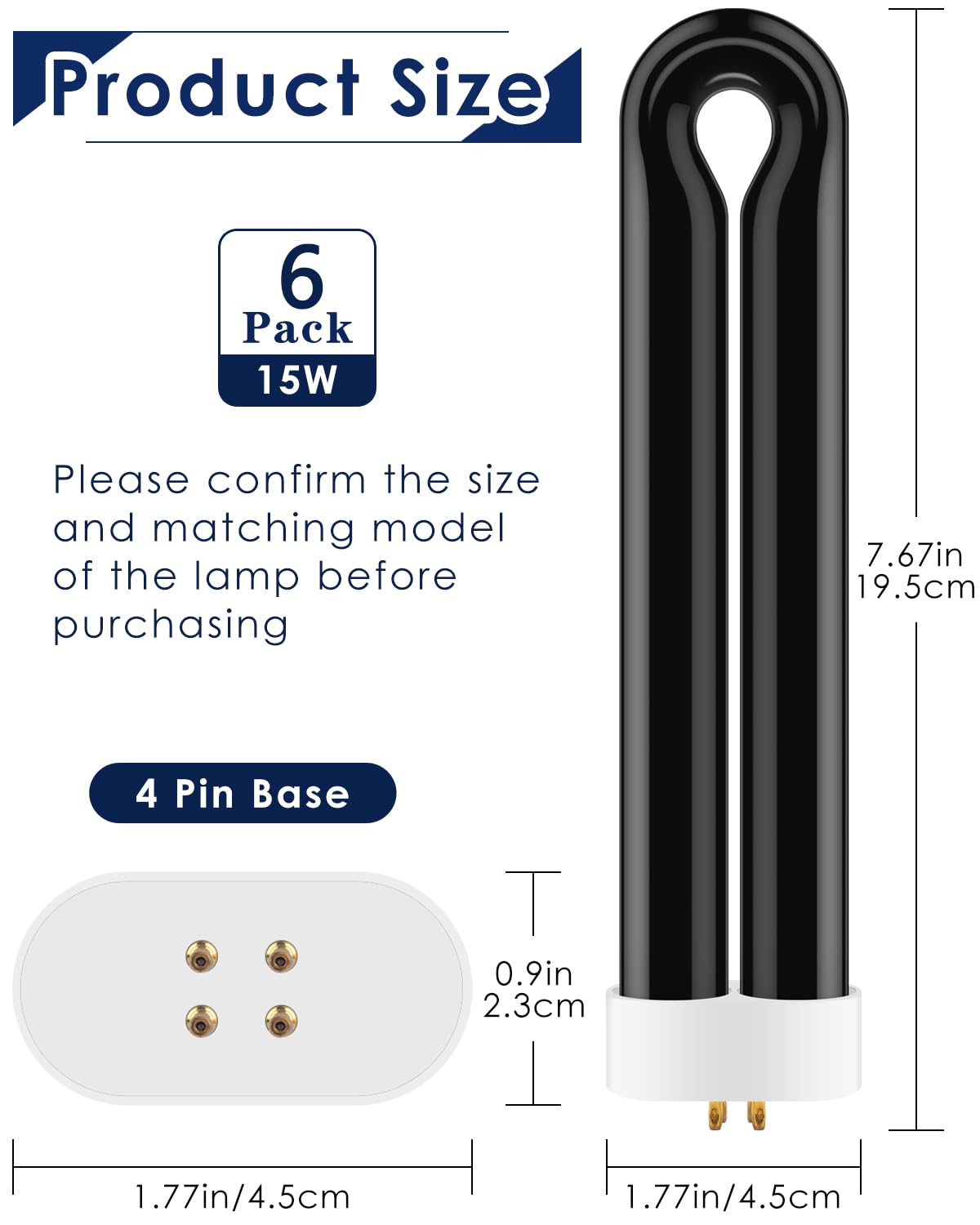 6Pack FUL15W BL Replacement Bulbs with 4 Pin Base, Indoor Outdoor 15W U Shape Lamp Tube Compatible with T6 T8 T9(Black)