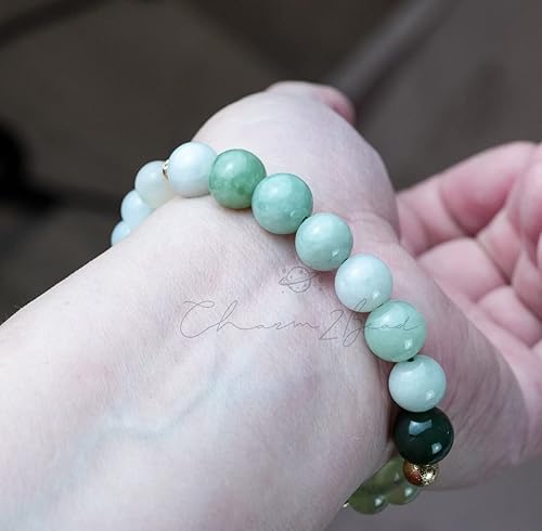Miniatura 6 de Precious Gemstone Green & Clear Jade, Moonstone, Seraphinite, Agate Handmade Original Design Bracelet