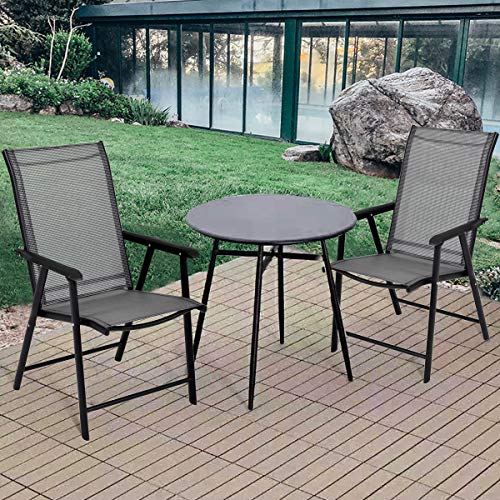 Image of Giantex Set of 2 Patio Folding Chairs, Outdoor Chairs with Armrest, Portable Dining Chairs for Porch Camping Pool Beach Deck Lawn Garden, 2-Pack Patio Sling Chairs, Metal Frame, Grey
