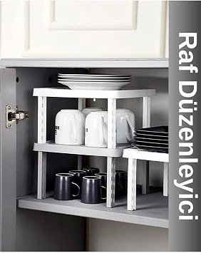 3'lü Kare Plastik Raf Düzenleyici Raf Yükseltici Dolap Içi Organizer