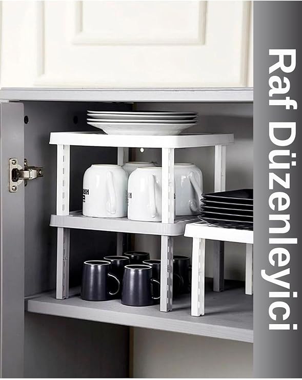 3'lü Kare Plastik Raf Düzenleyici Raf Yükseltici Dolap Içi Organizer