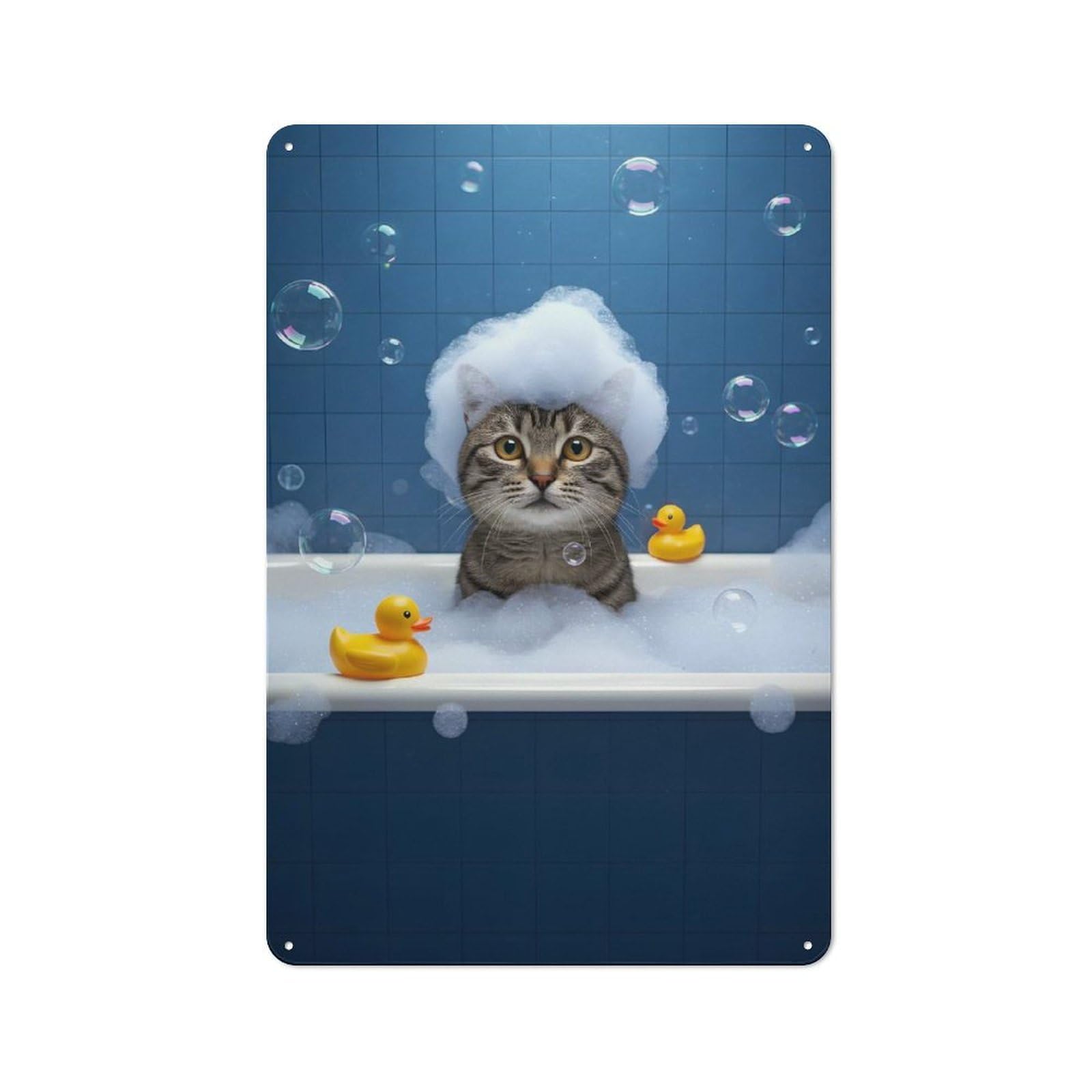 Junmoney Cat In Bathtub With Bubbles Vintage Metal Wall Sign 30X20cm For Garage Or Workshop, For Metal Sign Collectors, For Garage And Workshop Walls