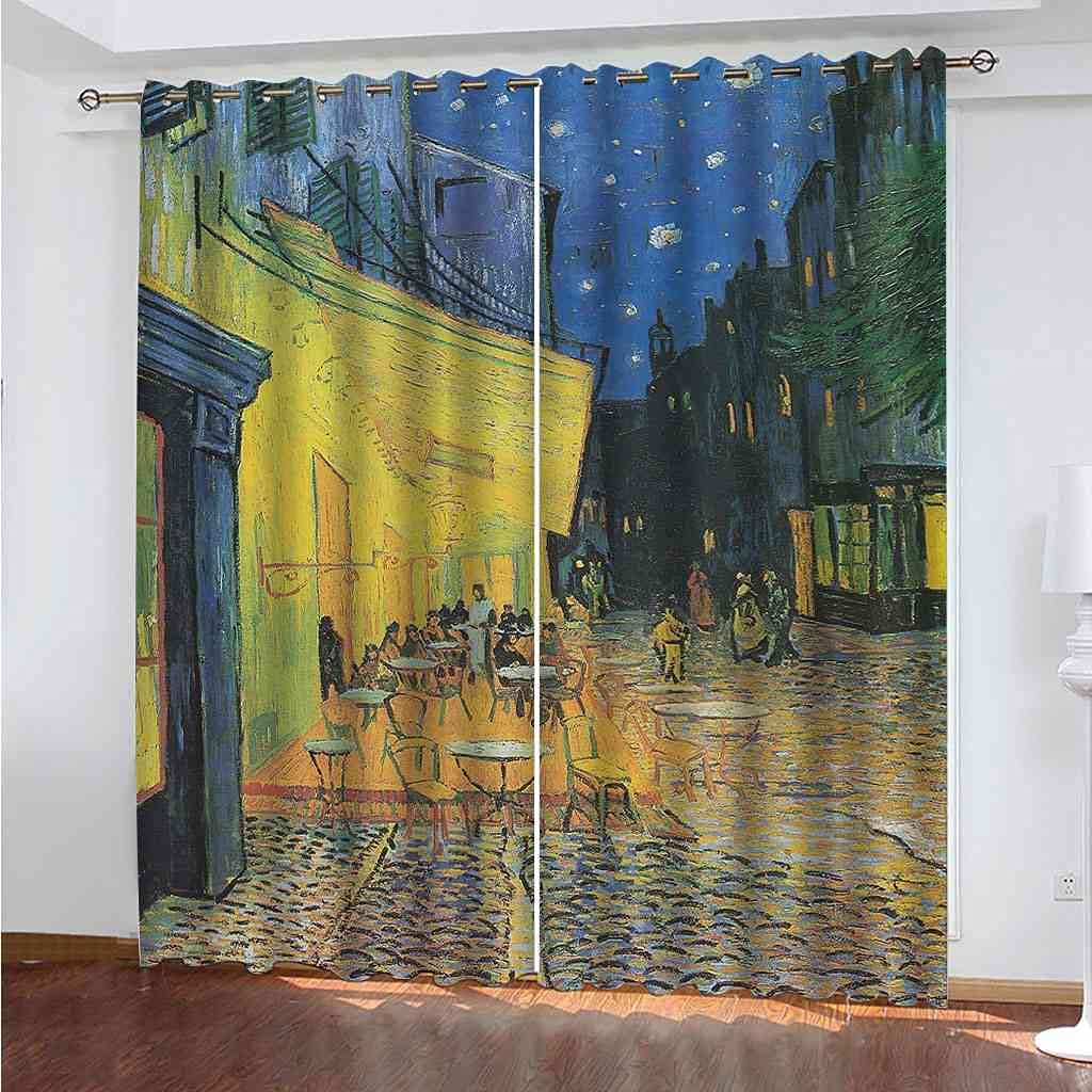 Rideaux occultants 3D de 200x214 cm motif rue de la ville en peinture à l'huile
