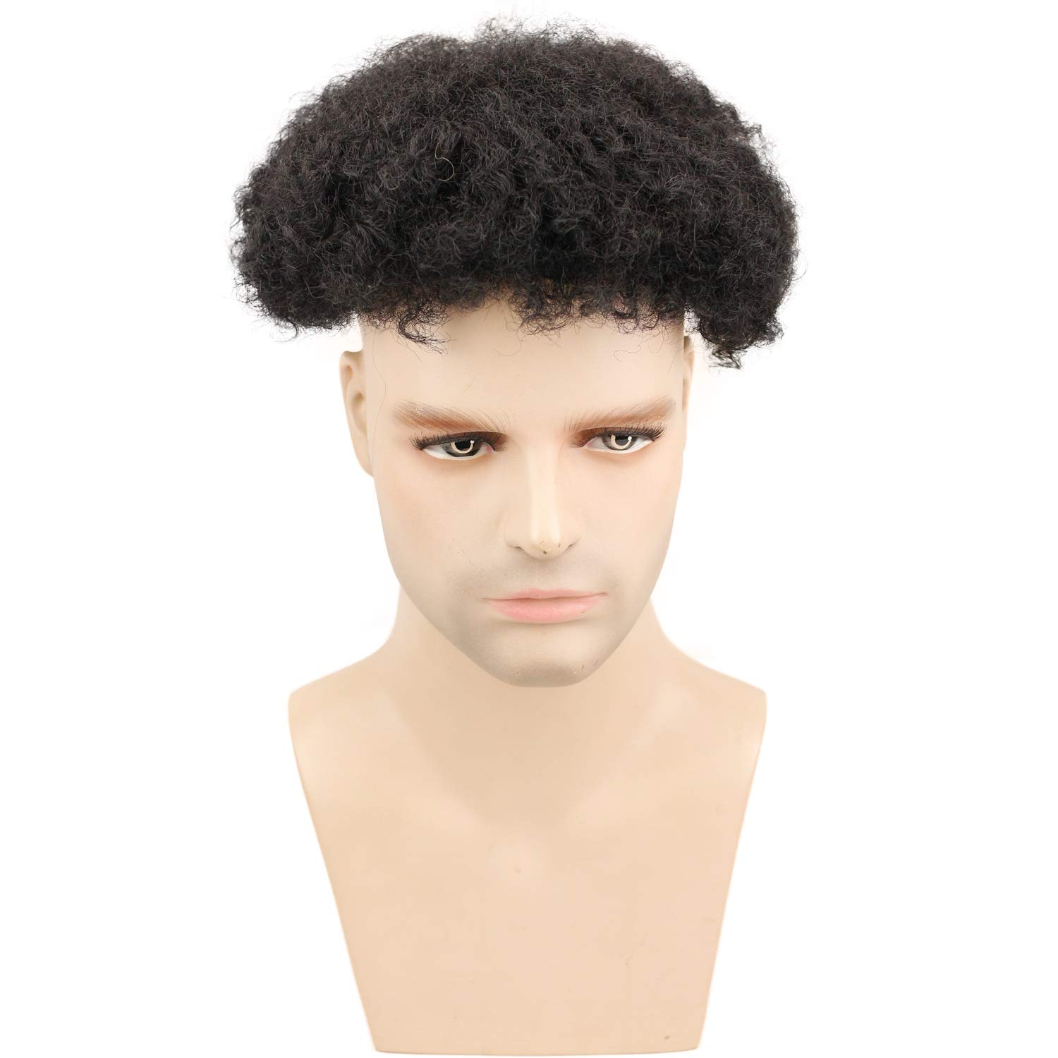 Afro Men's Toupee Wig 360 Wave Hairpiece 100% Human Hair Replacement Toupee for African American 10x8 Base Size Natural Black Color