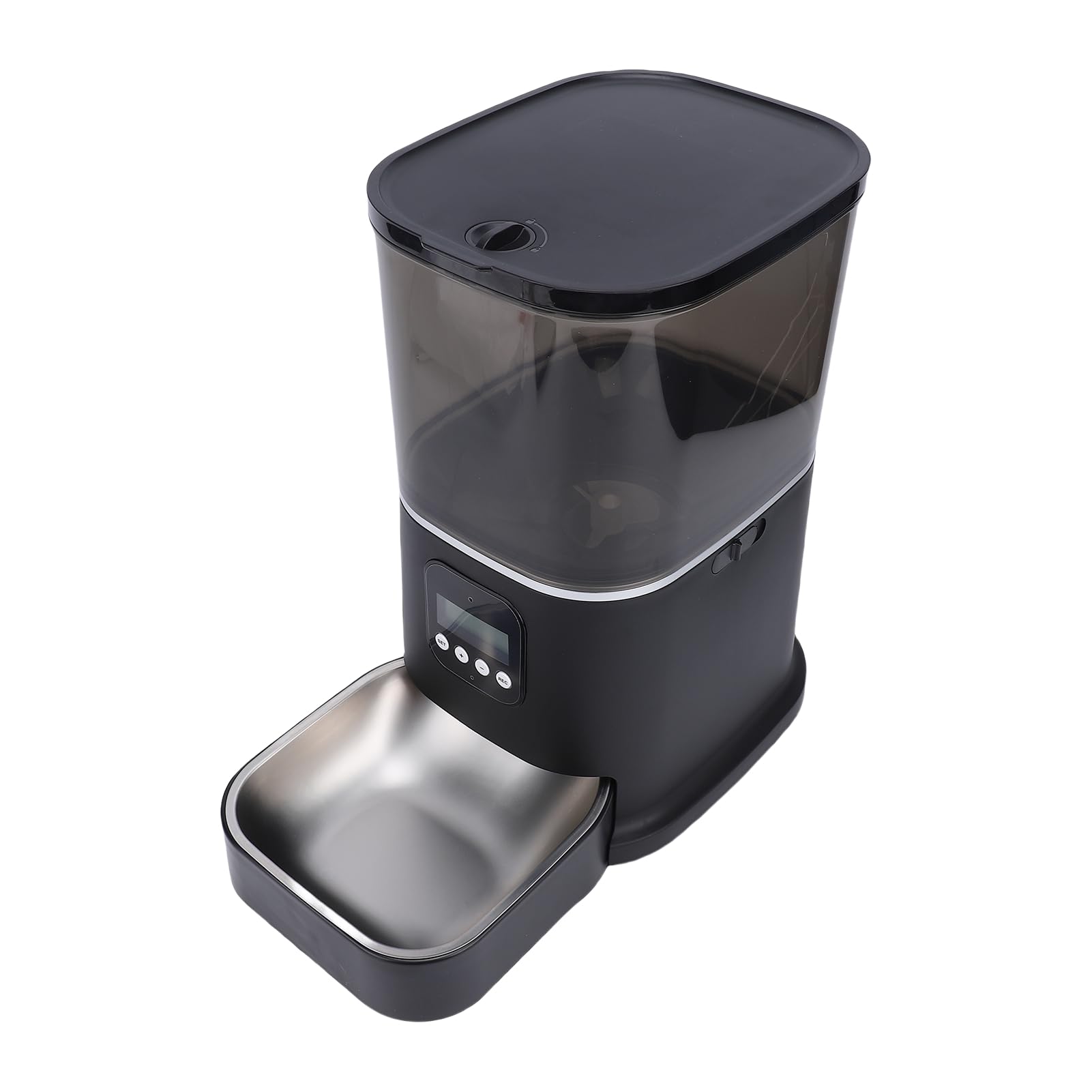 Comedero Automático para Gatos con Doble Fuente de Alimentación, Dispensador de Comida para Mascotas con Control LCD de Acero Inoxidable para Gatos de Interior, Fácil Limpieza,