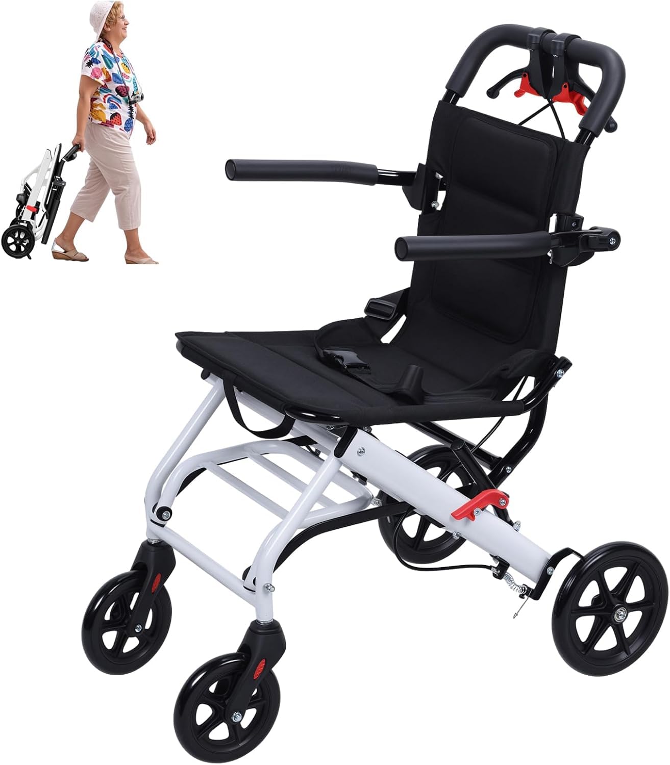 YGNVMCXJG Lightweight Foldable Transport Wheelchair – Travel Wheelchair for Adults & Seniors, Airplane-Friendly