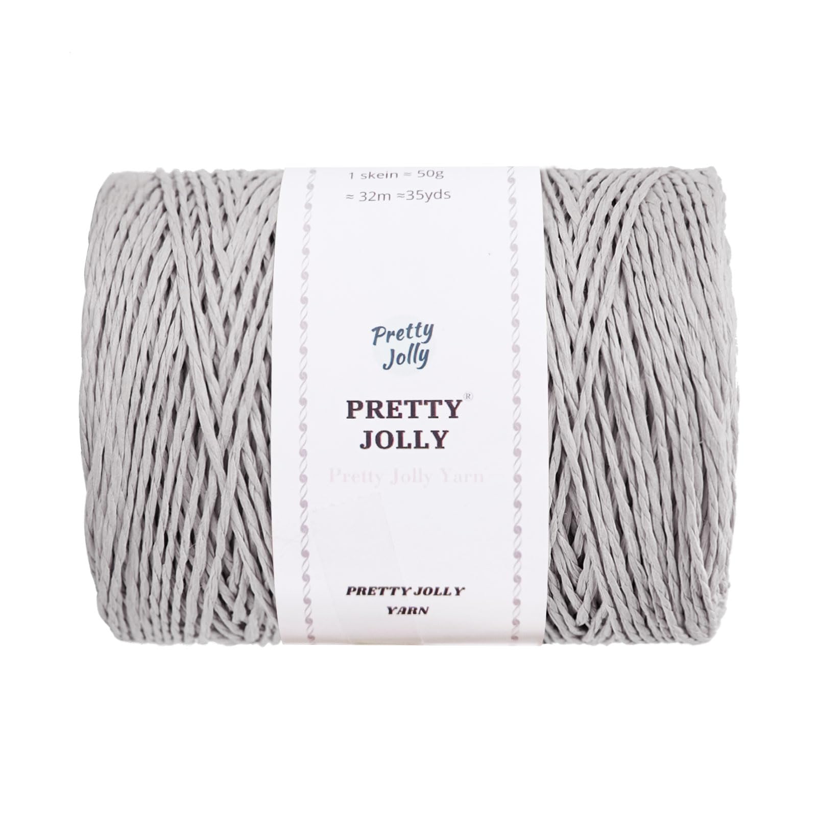 Pretty Jolly 1 Skein Paper Yarn for Crocheting -Easy Croceht, Raffia Yarn for Sun Hat & DIY Home Decor (Total 150g/240m) (Light Grey)