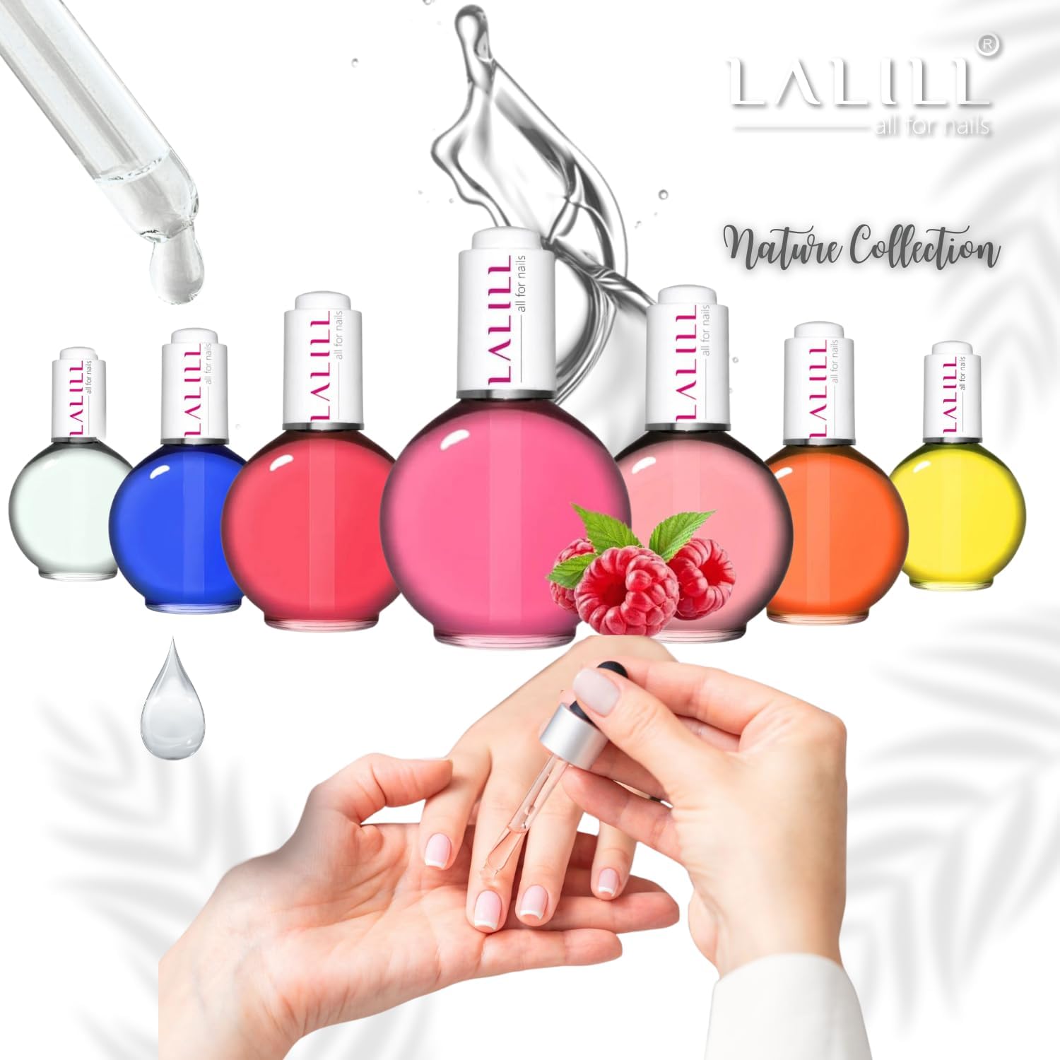LALILL Olejek do skórek do paznokci 75 ml – malinowy olejek do pielęgnacji paznokci – pielęgnacja skórek paznokci – SPA manicure Nail design rąk – wegański – z pipetą
