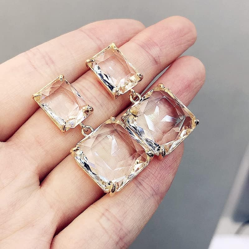 Austrian Crystal Earrings Handmade Gold Plated Sparkling Clear Crystal Clip Earrings Retro Dangle Earrings for Women - Image 4