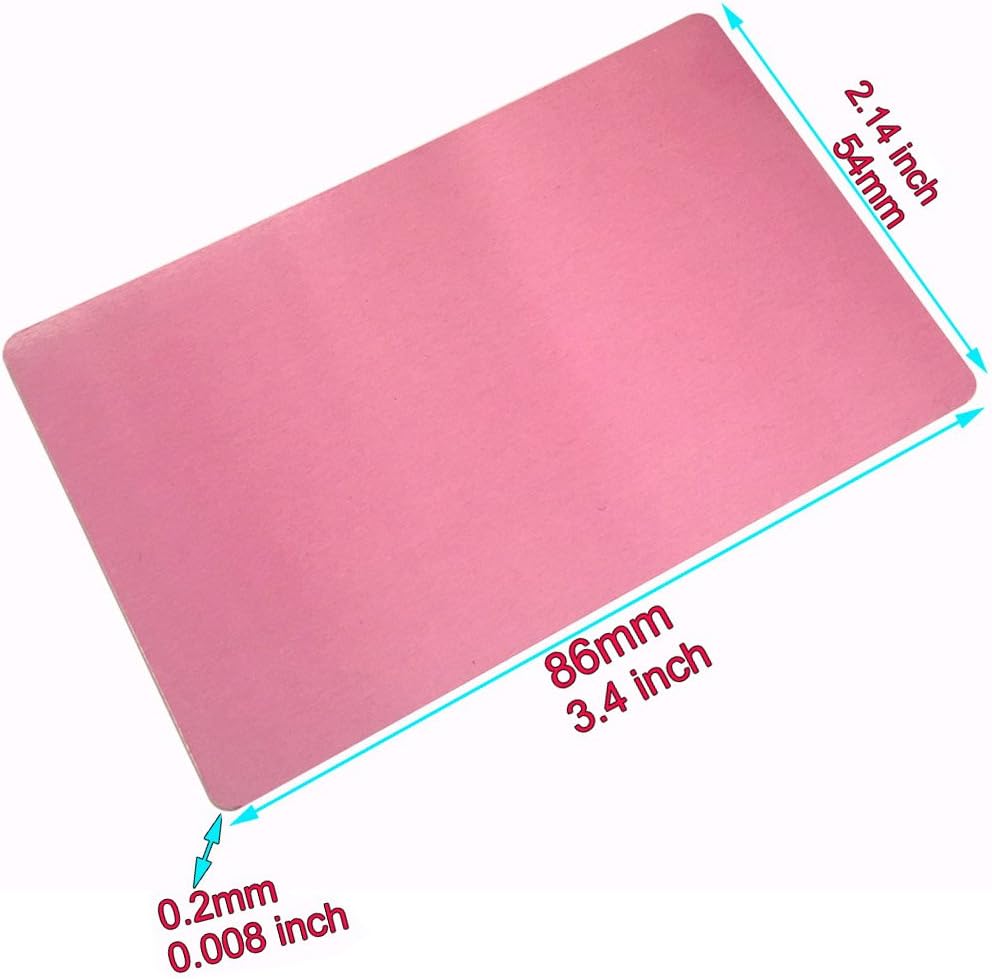 Ebamaz 100PCS Thin Aluminum Alloy Metal Business Cards 3.4 X2.13X0.008 inch for Laser Engrave (Pink, Blank) - Image 4