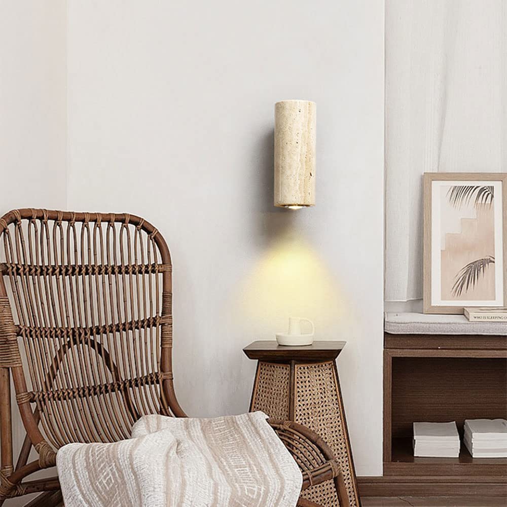 RXPVUXE Moderne ronde travertijn wandkandelaar, natuurstenen wandlamp