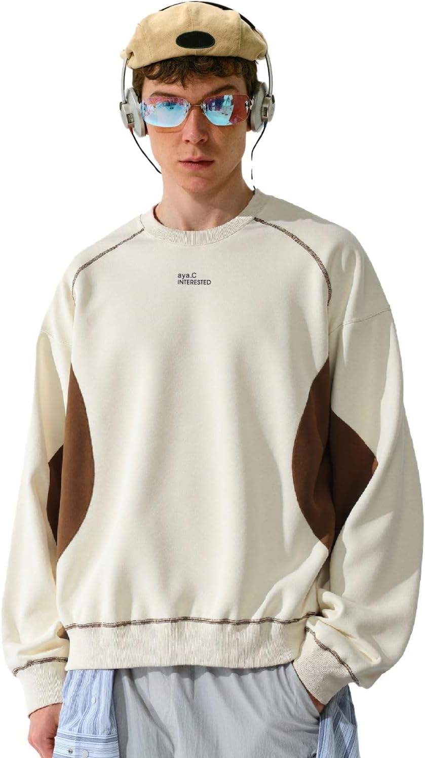 Men's Teen Oversized Color Block Crewneck Sweatshirt Y2k Letter Graphic Long Sleeve Casual Pullover Shirt - Image 2