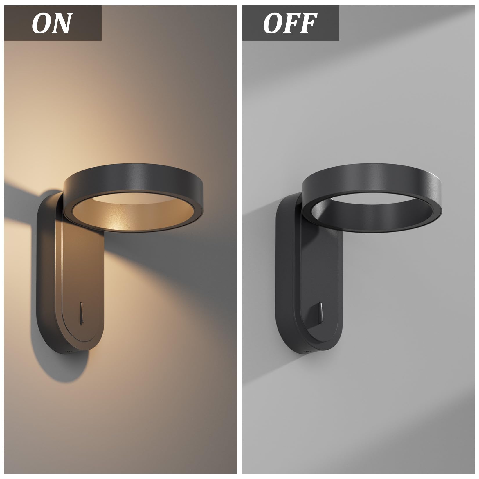 Klighten Applique Parete Interno 3000K/4000K con interruttore 5W Antracite | Alluminio, 330° Orientabile, Lampada da Parete Led Interno, per Scale Soggiorno, Bianco caldo/Bianco neutro