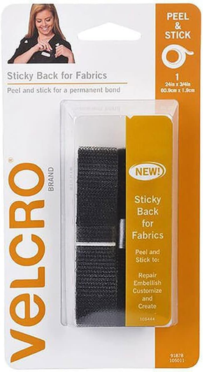 Sticky Back for Fabrics | 24" x 3/4" Tape with Adhesive | No Sewing Needed | Cut Strips & Sew on Tape 5ft x 3/4 in for Fabrics Clothing and Crafts, Substitute for Snaps