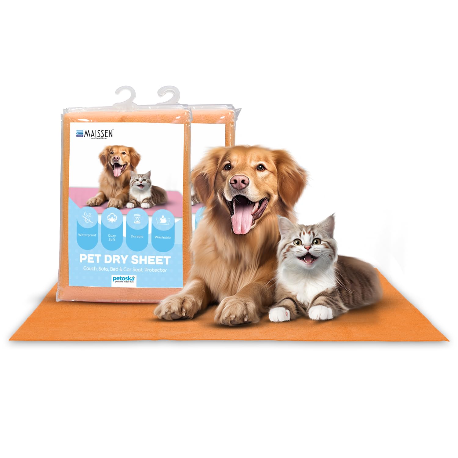Maissen Pet Dry Sheet Medium-Orange | Pack of 2 | Size- 100Cm X 70Cm | for All Pets | Waterproof Reusable Pee Pads for Dogs | Washable Pet Dry Sheet | Training Pads for Dogs | Odor Remover |Dog Mat (B0C6PY8N22) Amazon Price History, Amazon Price Tracker