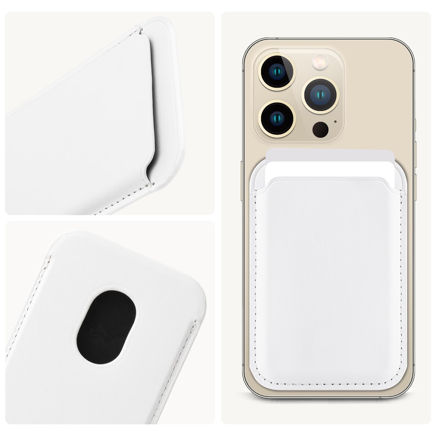 FIDWALL Magsafe Wallet Portafoglio Tessuti in Pelle per iPhone 15/14/13/12 Pro/Max/Plus/Mini,con Anello in Ferro per all Phone Case,RFID Card Holder con Mag-Safe Magnete(Bianco)