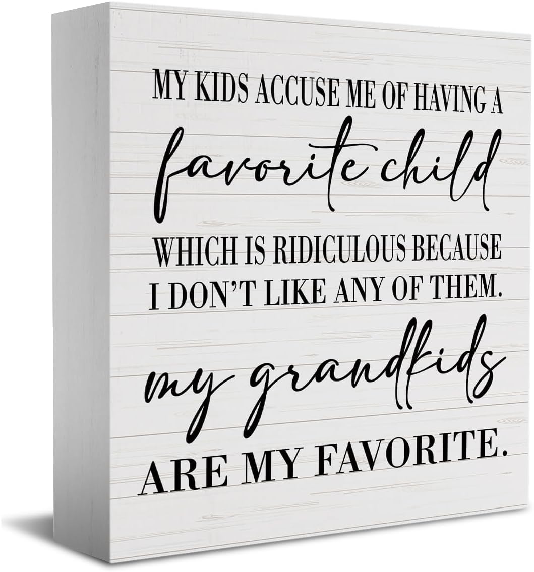 Funny Grandkids Box Sign 7x7 Inch Rustic Wood Farmhouse Decor