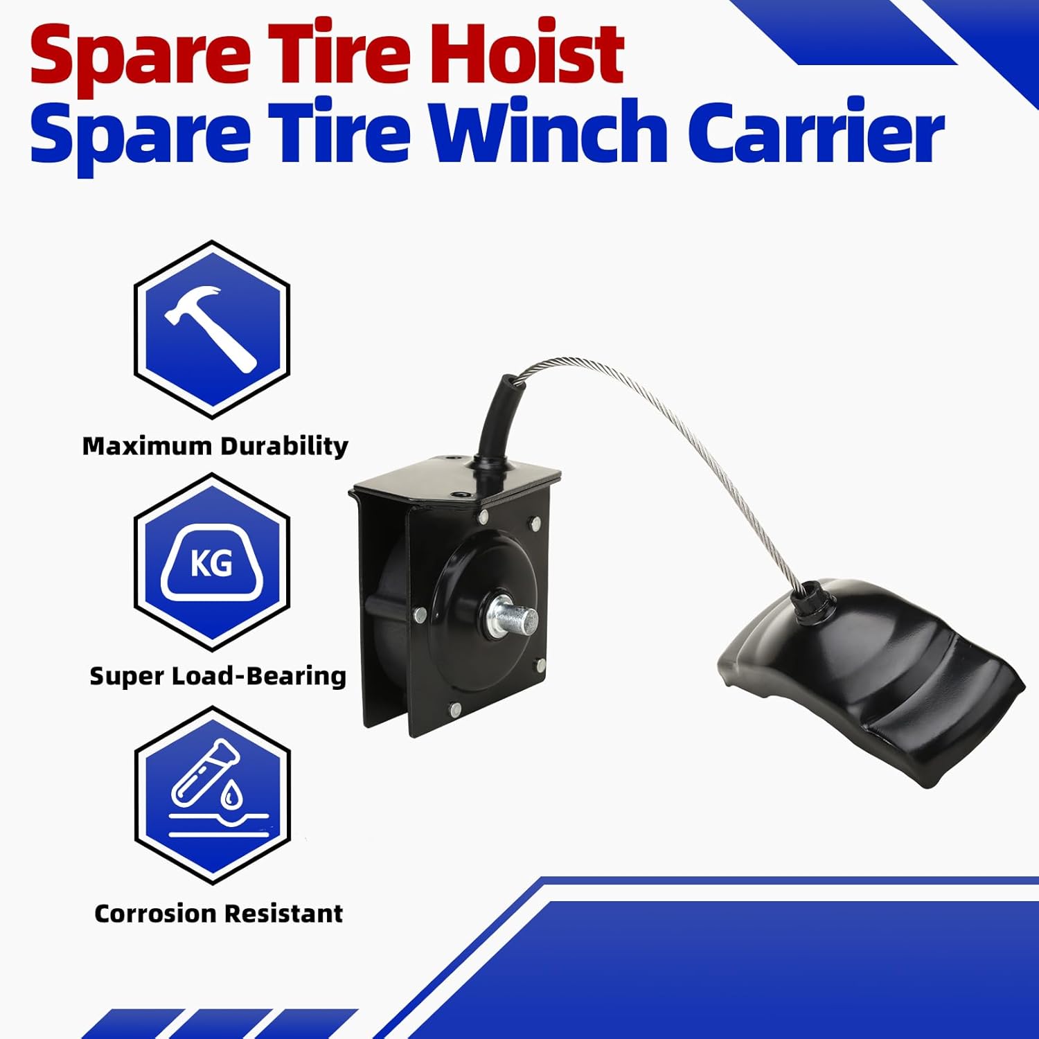 MITZONE Spare Tire Hoist Spare Tire Winch Carrier Compatible with 2002-2005 Dodge Ram 1500 2003-2012 Dodge Ram 2500 Ram 3500 Replace 924-538