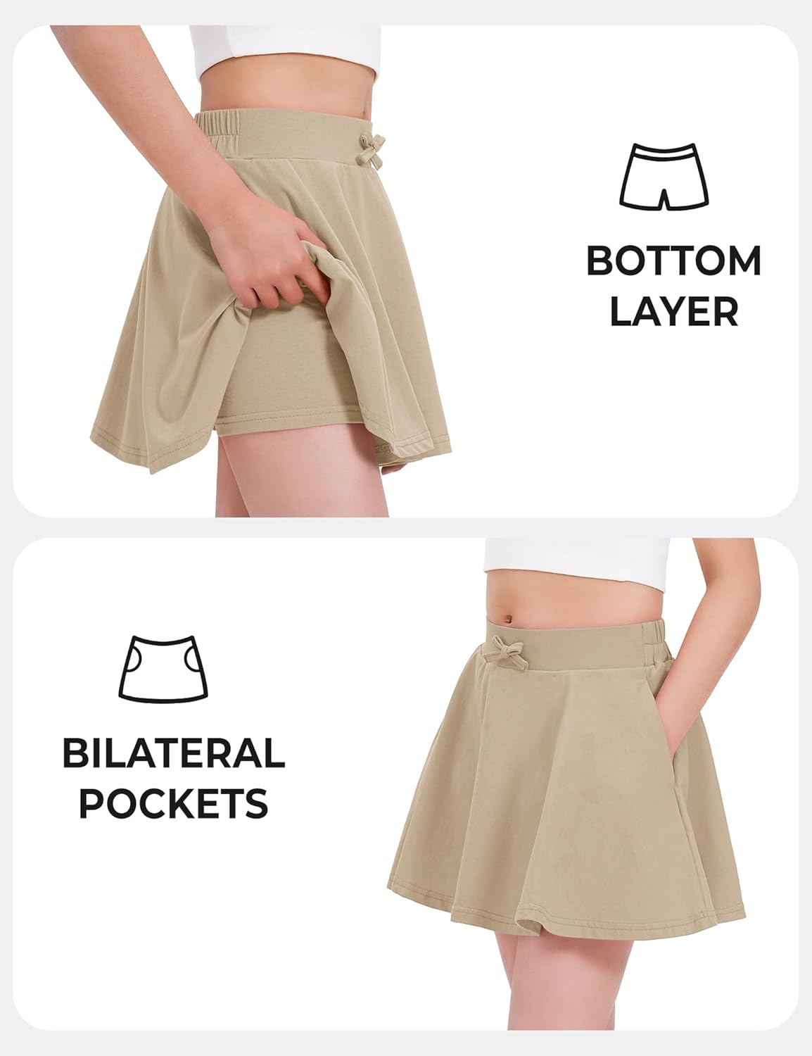 BOOPH 2 Pack Girls Skirts Athletic Uniform Skirts Toddlers Pleated Skorts with Pockets - Image 6
