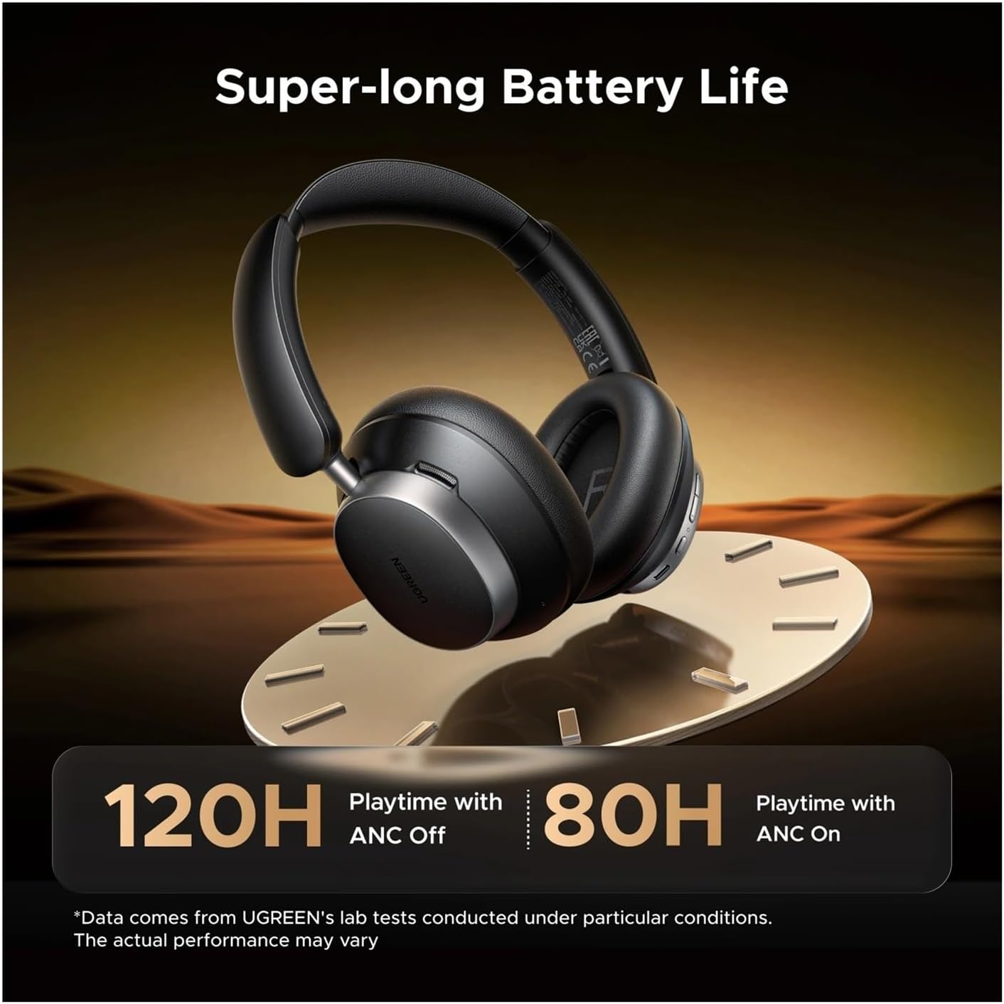 Wireless Headphones Ear Earphones Active Noise Cancellation 120h Playtime((Black))