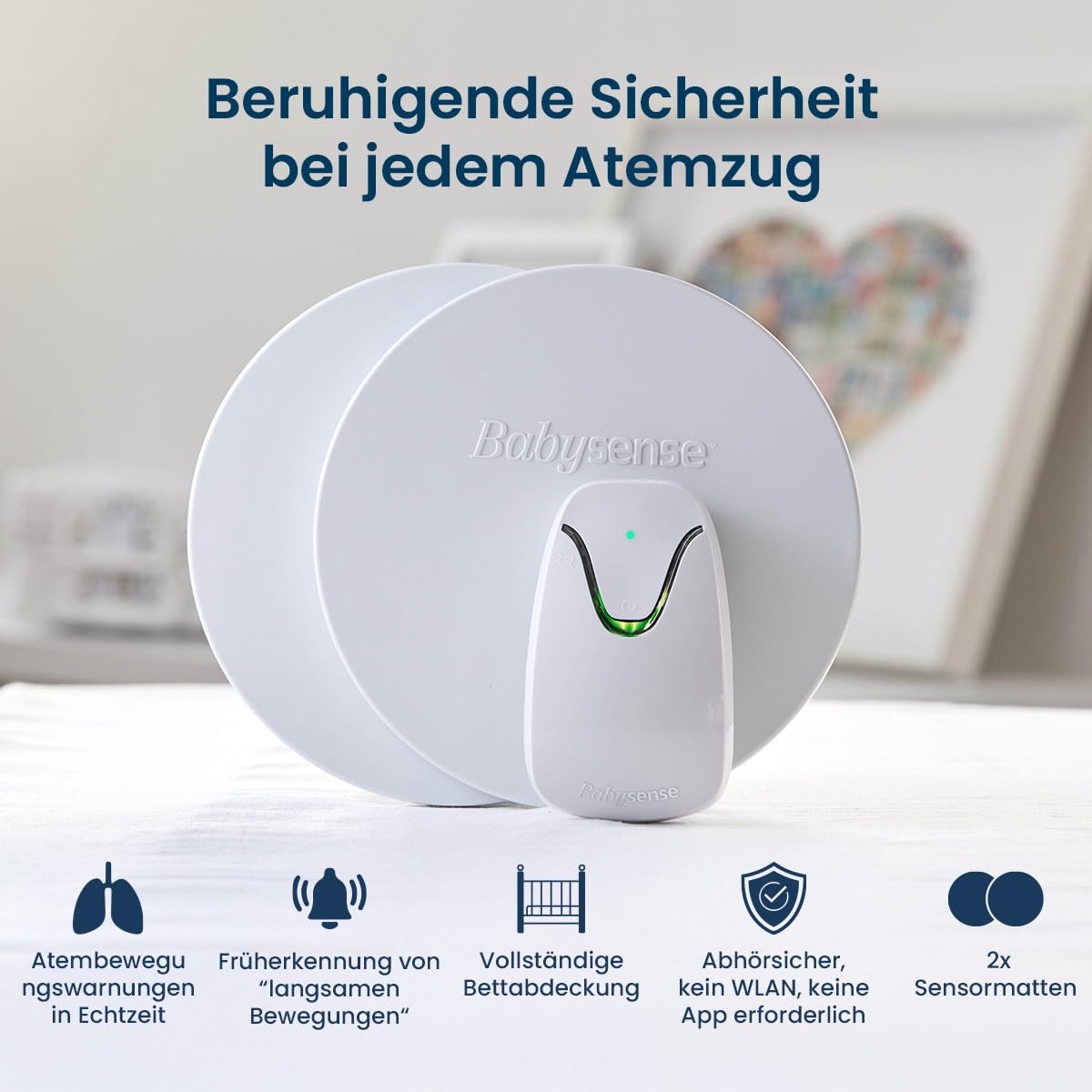 Babysense 7 Baby-Atembewegungsmonitor, Echtzeit-Warnungen, Ganzen Betts mit 2 Sensormatten