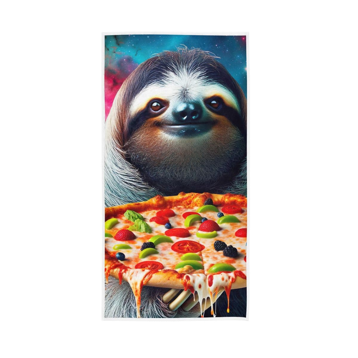 HUYGD Funny Galaxy Sloth with Pizza Hand Towels, 15 x 30 Inches, Soft Highly Absorbent Towels for Bathroom Gym Hotel