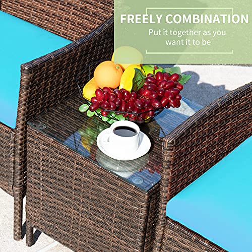 Image of Greesum 3 Pieces Patio Furniture Sets Outdoor PE Wicker Chairs,Blue