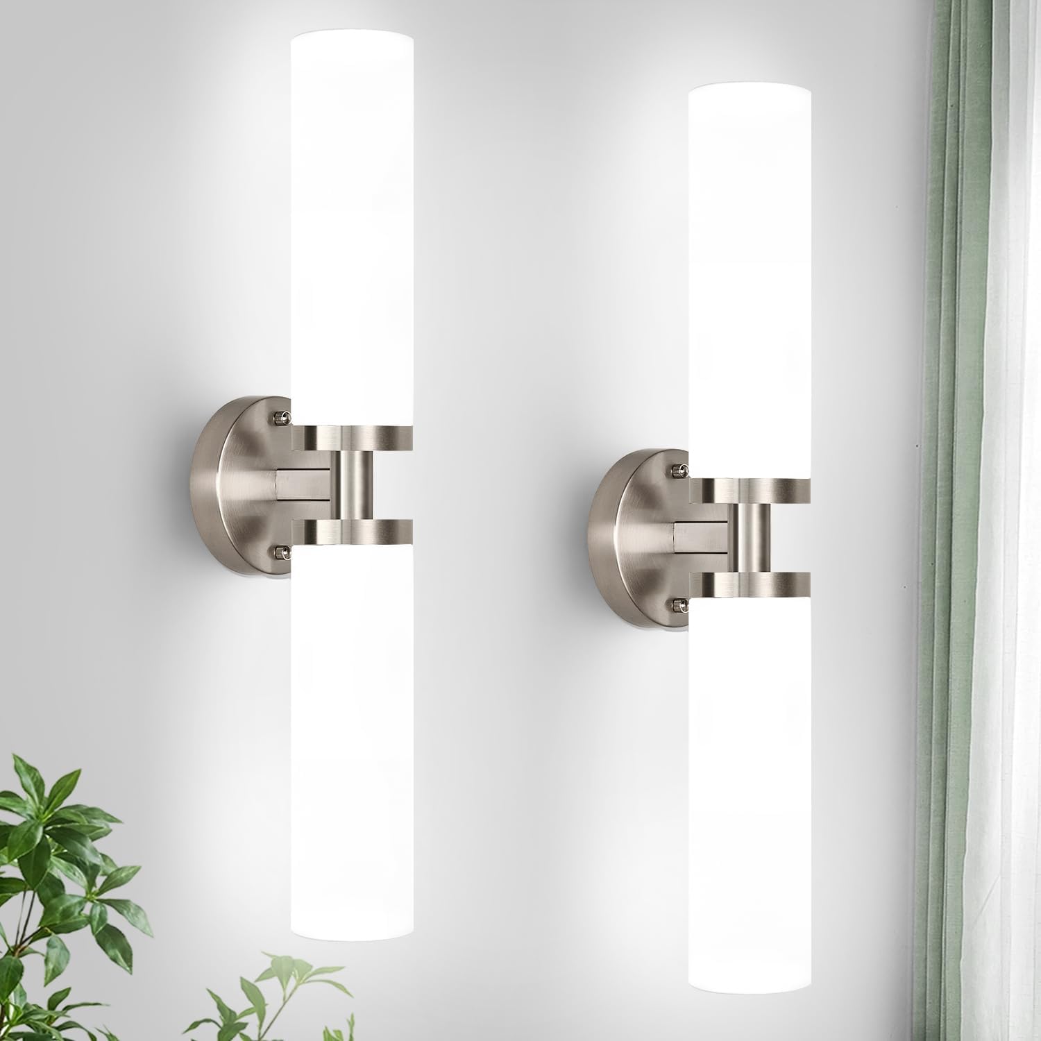 Wall Sconces Set of Two, Brushed Nickel Gold Bathroom Sconces Wall Lighting with Milky White Glass, Modern Sconces Wall Decor Set of 2 Bathroom Light Fixtures for Mirror Living Room Bedroom