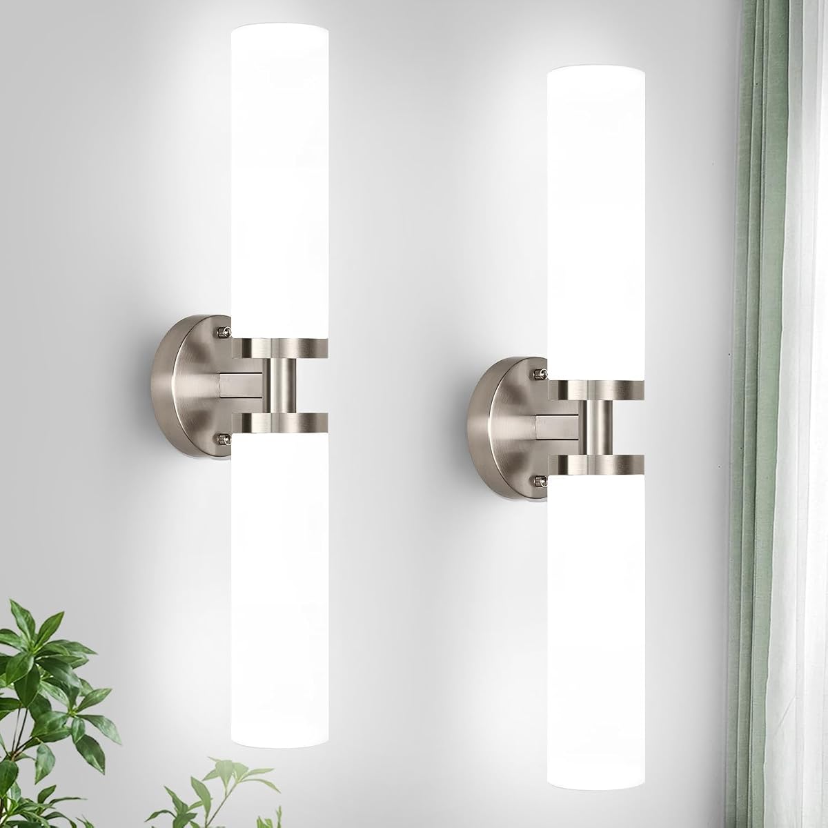 Indoi Wall Sconces Set of 2, Brushed Nickel & Milk Glass, 22" Hardwired Modern