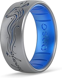 Wizarding World of Harry Potter Collection Dualtone Silicone Ring - Comfortable and Flexible Design - 7.99mm Wide, 2.18mm Thick - Always Patronus - Silver/Blue Topaz - Size 7