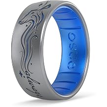 Enso Rings Wizarding World of Harry Potter Collection Dualtone Silicone Ring - Comfortable and Flexible Design - 7.99mm Wide, 2.18mm Thick - Always Patronus - Silver/Blue Topaz - Size 7