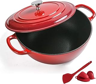 CHFQ Pentola da Forno Olandese in ghisa Smaltata, casseruola in ghisa Antiaderente, per brasato al Vapore, Cottura alla griglia, soffritto, arrosto a Fuoco Lento, Ideale per la Famiglia - Miglior