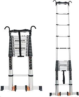 8m/7m/6m/5m/4m/3m/2m/1.2m Extra Tall Coping Ladder with Stabilizer Bar and Detachable Hook, Extendable for Roof Loft Home Outdoor Work, Load 150kg (Size : 6. ()