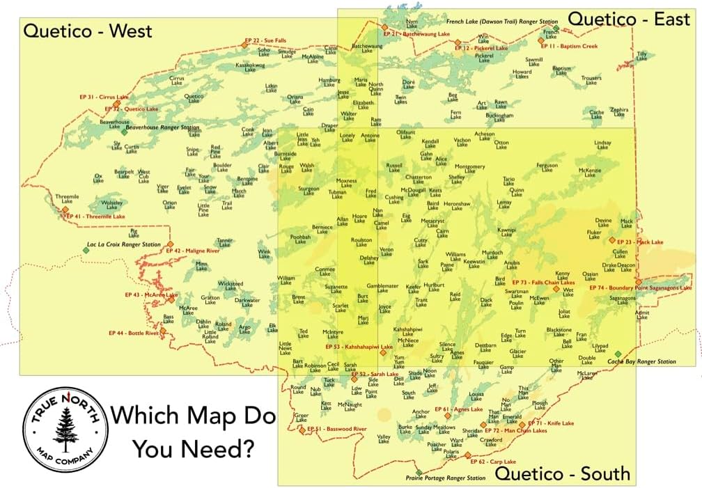 Quetico Map - East – Waterproof, Durable Cloth Map for Canoeing, Hiking, and Camping by True North Map Company