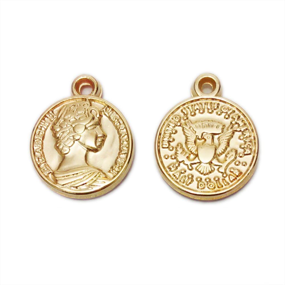 30-Piece KC Gold Coins Charms Pendants Plastic Plated queen head earrings findings DIY for Jewelry Making and Crafting
