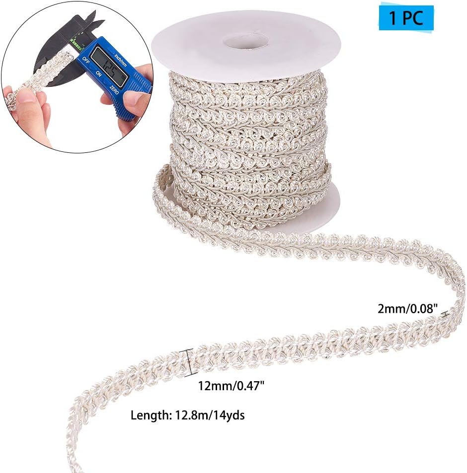 PandaHall 14 Yards 14mm Polyester Woven Gimp Braid Trim for Costume DIY Crafts Sewing Jewelry Making, Sliver