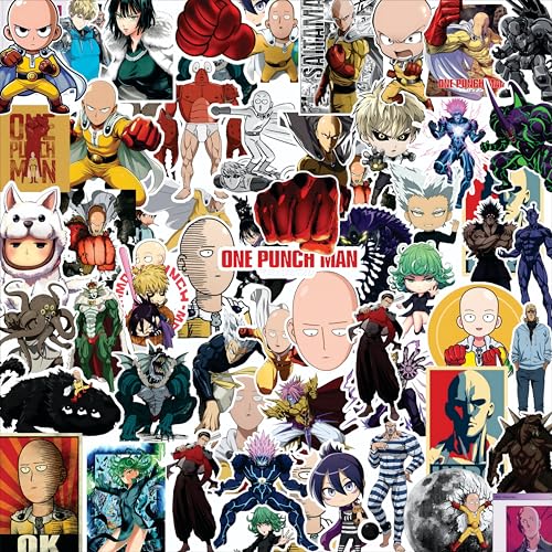 Image of AnimeVerse Pack of 53 One Punch Man Anime Stickers for Laptop, Phone, Guitar, Bike, PC, | Waterproof Glossy Vinyl Decals | Residue-Free Anime Stickers Collection (One Punchman)