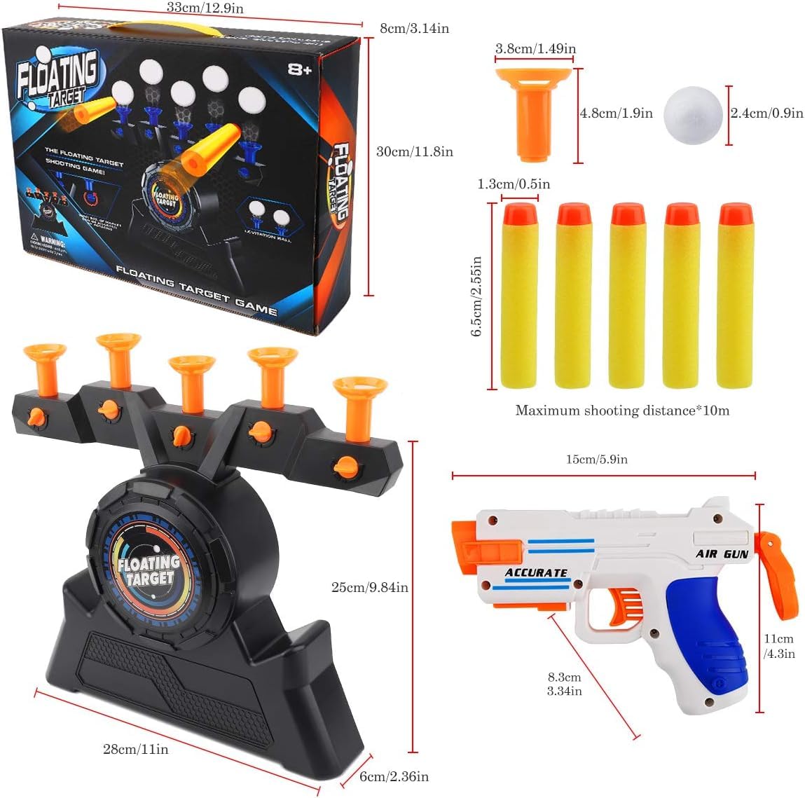 Herefun Gioco Bersaglio Galleggiante, Bersaglio Galleggiante Elettrico, Giochi di tiro Elettrico, Freccette Gioco Sparatutto Shooting Giocattoli da Allenamento con 2 Pistole, 10 Proiettile (arancione)