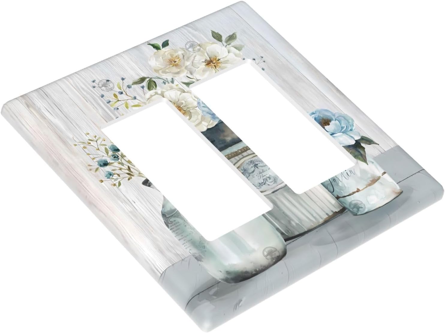Rustic Farmhouse Floral Light Switch Cover Double Rocker 2 Gang Wall Plate Vintage Country Decorative Electrical Facplate for Bathroom Kitchen Home Decor Accessories 5" X 4.9"