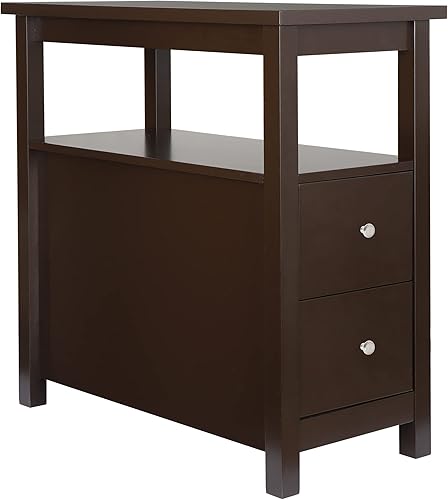 Miniatura 4 de Mesa auxiliar con 2 cajones y estante de almacenamiento abierto, mesa estrecha para oficina, dormitorio, sala de estar, color espresso