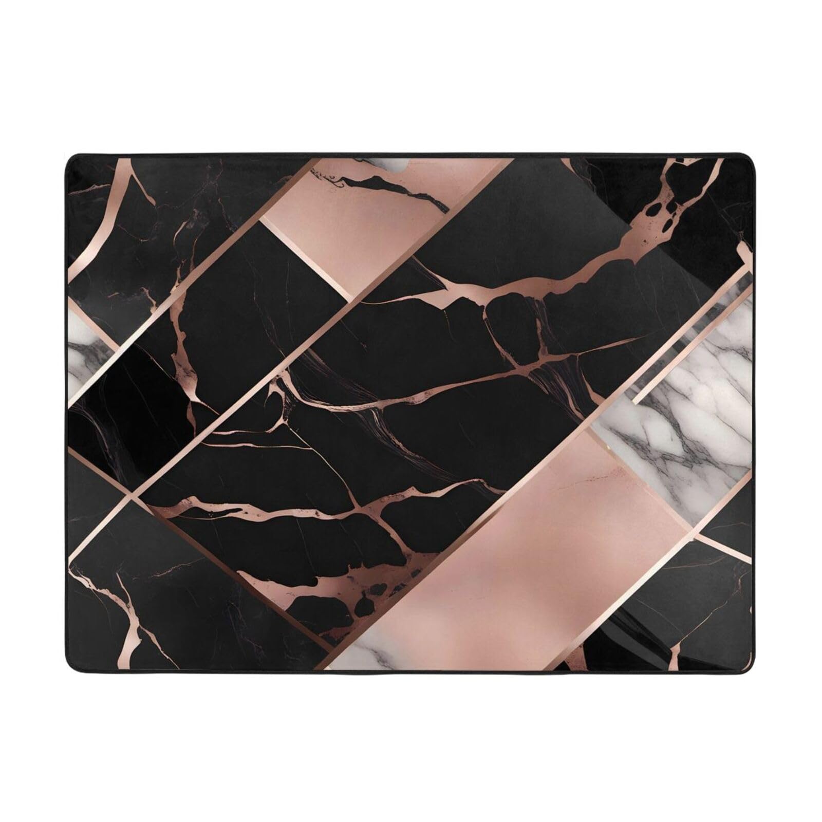 Tapis antidérapant salon marbre noir 160x122 évite les chutes