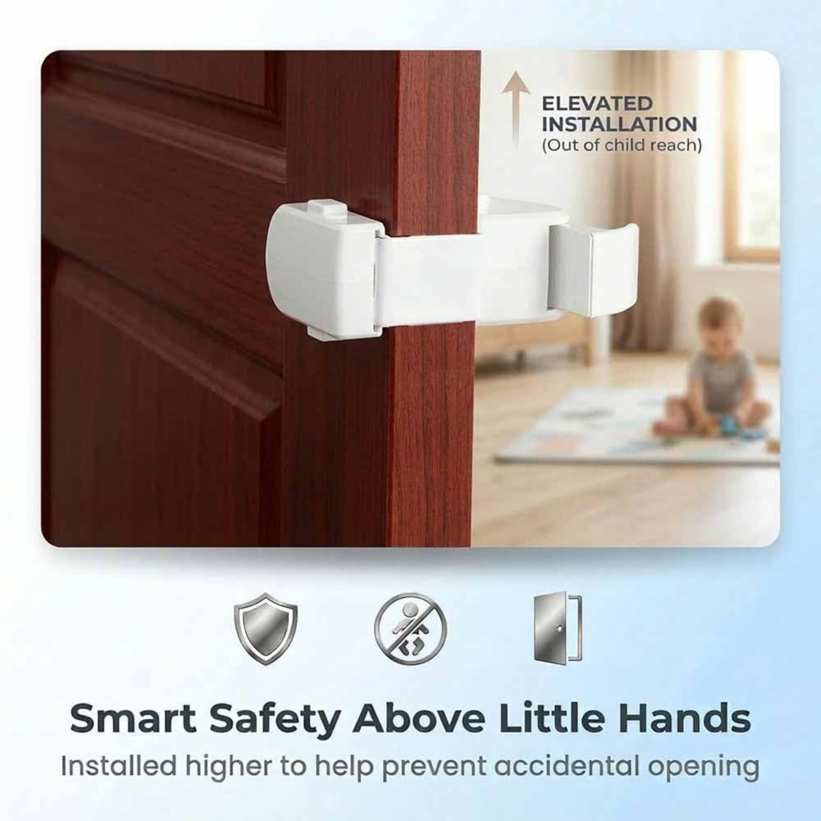 The Snap-On Door Lock Kids Can't Reach or Defeat - No Tools or Adhesives Required, 2026 New Snap On Door Lock - Child Proof Door Latch, Door Handle Safety Lock for Toddler, Cat & Dog (1pcs) — view 3